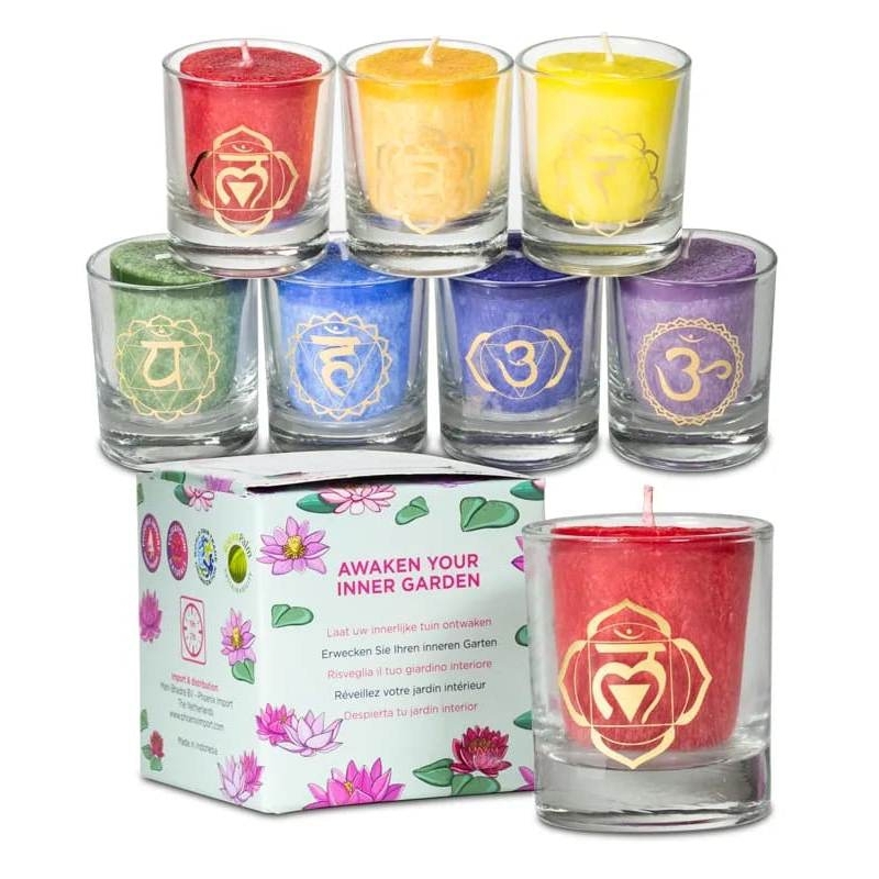 7 bougies votives parfumées chakra en coffret cadeau