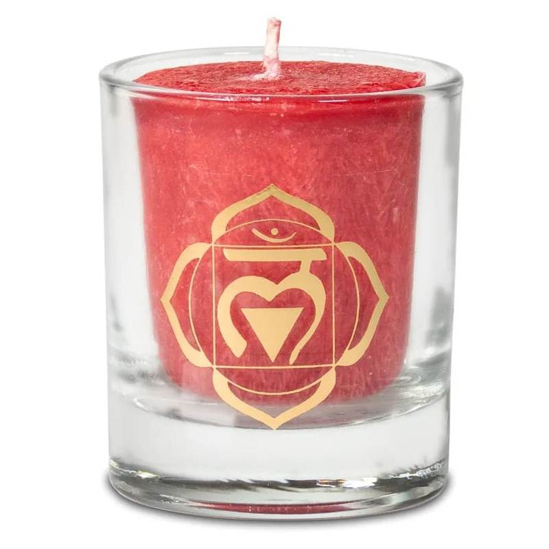 Bougie votive parfumée 1er chakra en coffret cadeau