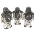 Chinese boeddha Horen, zien, zwijgen 15 cm (zilver/zwart)