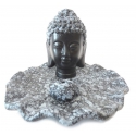 Wierookhouder - Boeddha hoofd op zwart / grijs cracele schaaltje