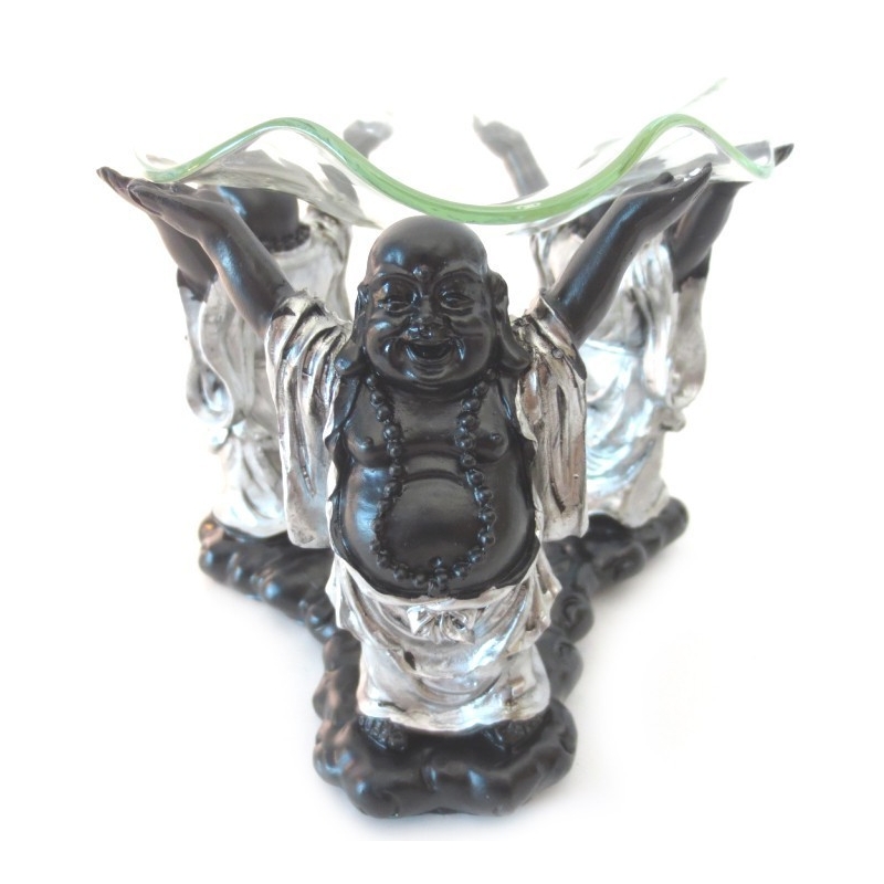 3 Lucky buddha oliebrander (zilver/zwart)