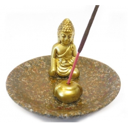 Wierookhouder - Boeddha Goud op bruin schaaltje