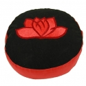 Meditation cushion black / red lotus embroidered (8008)