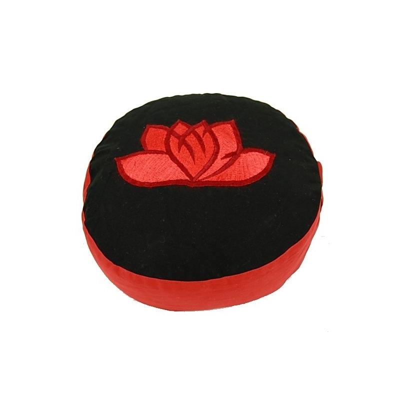 Meditatiekussen zwart/rood lotus geborduurd (8008)