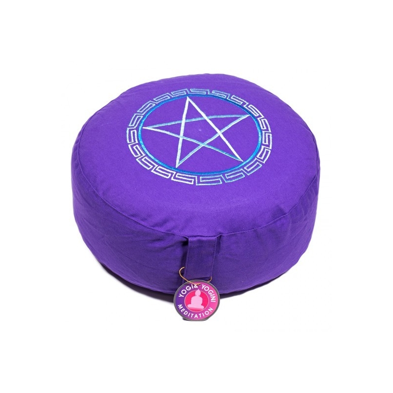 Meditatiekussen violet pentagram geborduurd (8025)