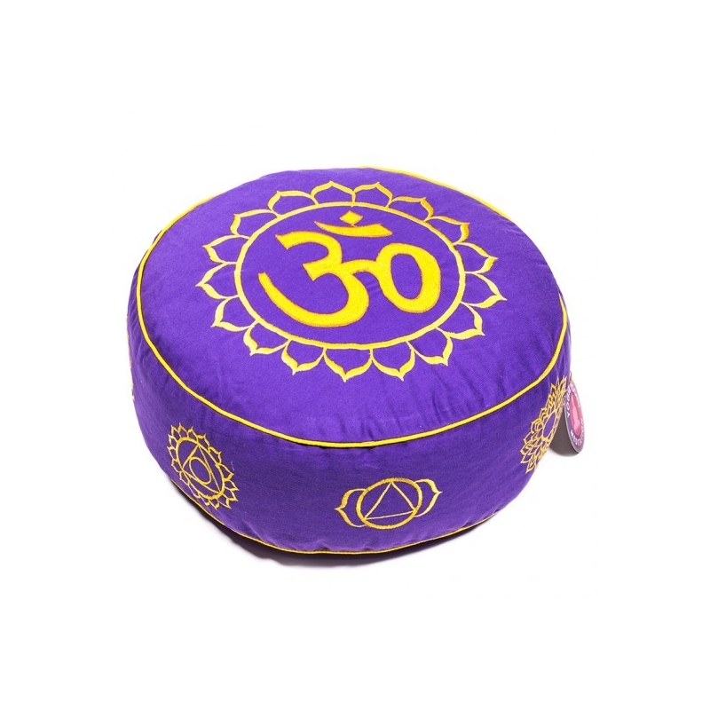 Meditatiekussen goud/violet 7 chakra's geborduurd (8028)