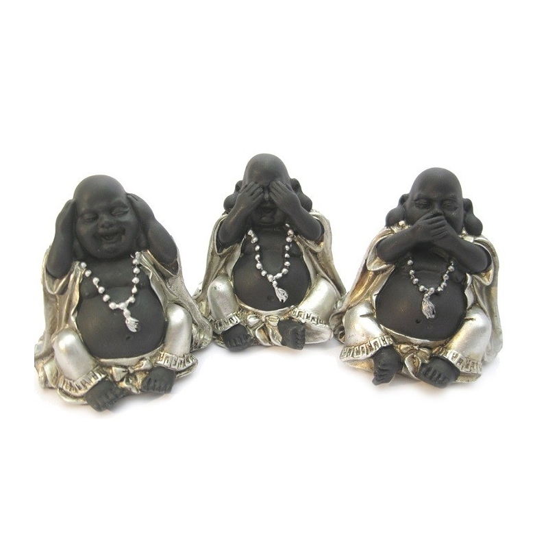 Chinese boeddha Horen, zien, zwijgen - klein (zilver/zwart)