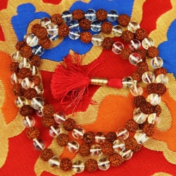 Mala Halskette Bergkristall / Rudraksha AA 108 Perlen