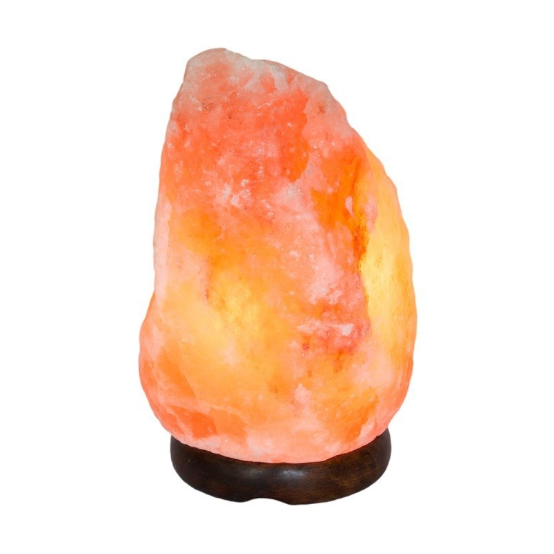 Lampe à sel 8-10 kg de roche naturelle de l'Himalaya Lampe à sel orange sur  fond de bois
